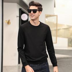 啄木鸟 春秋款不规则格纹卫衣圆领长袖舒适男式T恤