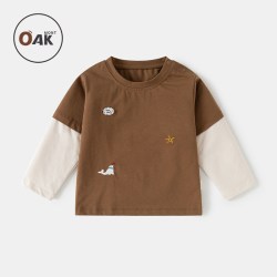 OAKMONT Oak mont儿童T恤长袖聚乳酸宝宝秋装圆领打底衫男女童假两件上衣