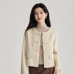茵曼 新年装羊毛大衣冬季新中式盘扣复古国风保暖双面毛呢外套女