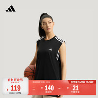 阿迪达斯 速干简约舒适三条纹篮球运动背心无袖上衣男女阿迪达斯   黑色   XL