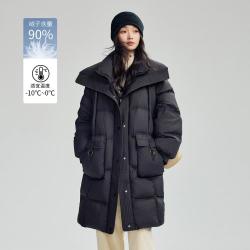 茵曼 26年冬季时尚减龄显瘦宽松大翻领保暖羽绒服女