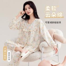 都市丽人 春秋蝴蝶结甜美睡衣女士家居服可外穿套装女