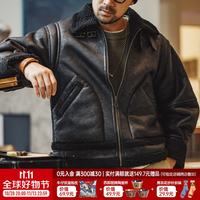 马登 美式复古B3轰炸机仿皮质感夹克一体加绒加厚机车服外套男冬 黑色  S