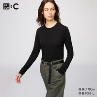 优衣库 HEATTECH EXTRA WARM混纺圆领T恤/长袖女装9%羊绒478955 485827/09黑色 XS