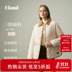 E·LAND 衣恋 ELAND衣恋棉衣/棉服女学院风菱格翻领外套2026冬季新款 象牙白/白色(39)Ivory S /160