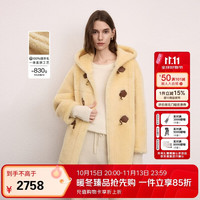 朗姿 25纯羊毛颗粒大衣时尚保暖学院风连帽毛毛外套冬季新款仿皮草