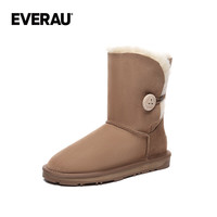 EVERAU 钢标款2.0经典纽扣款雪地靴皮毛一体保暖中筒靴丨UEA3003