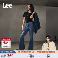Lee 26新品五袋款修身大喇叭牛仔裤中蓝色女潮流