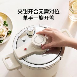 红厨 新款高压锅家用小型不锈钢防爆压力锅炖汤电磁炉通用 陶瓷锅体烧不黑 6L+玻璃盖