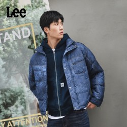Lee 26秋冬新品舒适版立领仿牛仔纹理设计男女同款羽绒服保暖外套