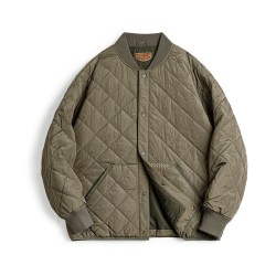 马登 工装美式休闲绗缝棒球服夹克棉衣菱形格加厚保暖棉服外套男冬
