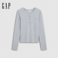 Gap logo刺绣亨利领罗纹修身长袖T恤