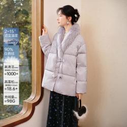香影 新中式毛领羽绒服女2026冬装提花保暖外套