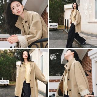 伊芙丽 蒋欣代言伊芙丽廓形定纺定织棉感立领风衣26新品