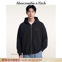 Abercrombie & Fitch 经典小麋鹿图案保暖抓绒连帽拉链卫衣外套26秋冬男装122-6629 黑色 M (180/100A)