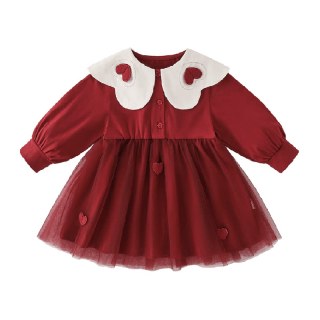 88VIP：jellybaby 女童连衣裙小童春秋爱心翻领宝宝秋装儿童周岁礼服裙子