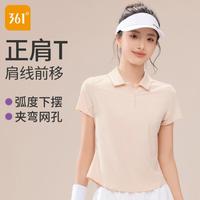 361° polo衫t恤女夏季蓝色羽毛球服透气网球服修身运动上衣短袖