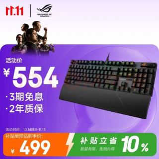 ROG 游侠2RX PBT版 机械键盘 有线电竞游戏键盘 RX蓝轴 RGB背光防水防尘键盘104键吃鸡/无畏契约 黑色