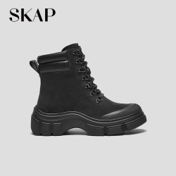 SKAP 女鞋秋季新款厚底拉链舒适休闲女款加厚加绒马丁靴