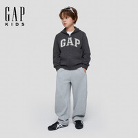 Gap 男童大童 刺绣连帽抓绒卫衣 黑灰色 160 cm (14-15岁)