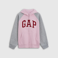 Gap 女童大童 刺绣连帽抓绒卫衣 淡粉色 120 cm(6-7岁)