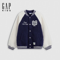Gap 男童大童 撞色仿羊羔绒棒球夹克 蓝色拼接 110 cm (4-5岁)