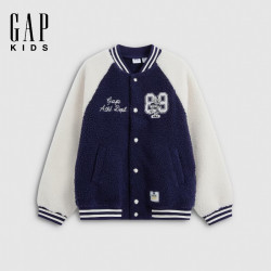 Gap 男童大童 撞色仿羊羔绒棒球夹克 蓝色拼接 110 cm (4-5岁)