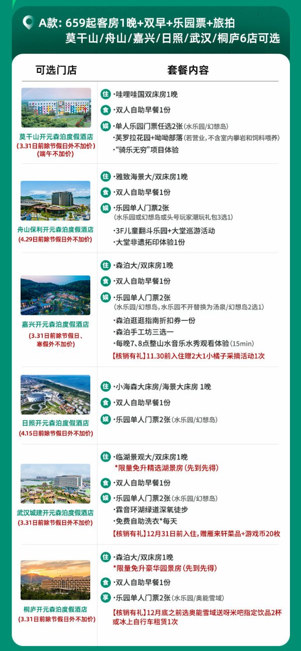 开元森泊王牌通兑浙鲁鄂8店 客房1晚