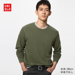 优衣库 柔软圆领T恤/长袖男装女装休闲上衣479783 486106 486106/56橄榄色 L