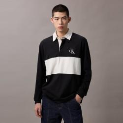 Calvin Klein CK Jeans春秋男士美式休闲复古运动风拼色纯棉长袖T恤POLO衫