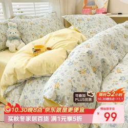 兰芮 100%纯棉四件套新疆棉床上用品床单被套 花语花夕 四件套 床单款 （被套200*230cm）