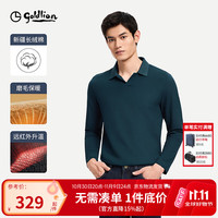 金利来 秋冬长袖polo衫男底磨毛保暖舒适休闲上衣T恤 意式海鸥领-卡其绿64 XL 18