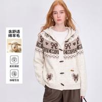 Esprit 含羊毛针织开衫复古北欧秋冬插肩袖牛角扣女式外套