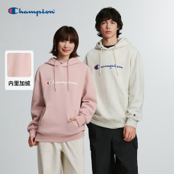 Champion 9.27圆领卫衣男2026秋季新款美式休闲上衣女字母印花宽松-YS 浅粉色（连帽加绒