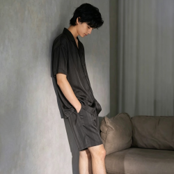 真丝睡衣男秋季长袖家居服 套装短裤短袖