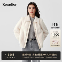 珂莱蒂尔 年冬新款法式优雅羊毛皮草大衣女华美翻领短外套 本白色 XL