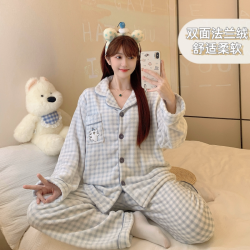 都市丽人 法兰绒睡衣女2026新款秋冬季加厚加绒宽松保暖家居服套装