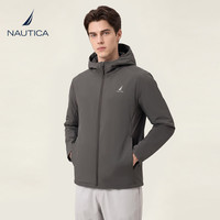 NAUTICA 男士连帽外套秋季防风软壳夹克休闲通勤纯色风衣男 灰绿 XL