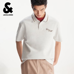杰克琼斯 杰克·琼斯（JACK&JONES）男士POLO衫上衣新款舒适字母刺绣装饰撞色条纹翻领