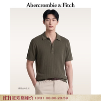 Abercrombie & Fitch 美式复古含亚麻POLO领短袖毛衣针织衫26秋冬男装120-6261 橄榄绿 XL (180/116A)