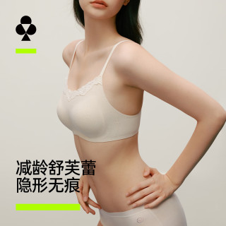 YOUKESHU 无尺码舒芙蕾文胸无痕蕾丝收副乳小胸聚拢细吊带文胸罩内衣 燕麦奶 均码