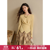 谜秀 2026新品双色交叉绑带针织经典圆领设计感上衣2026秋 黄色  上衣 M