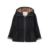 BURBERRY 欧洲直邮自营Burberry/博柏利 女士黑色棉质格纹内衬连帽长袖夹