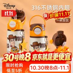 迪士尼 水杯316不锈钢保温杯保冷杯450ML杯子双饮儿童水杯 6717胡迪