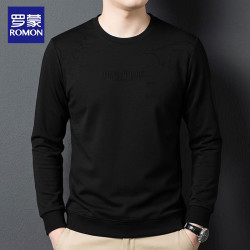 罗蒙 卫衣长袖男秋款修身圆领商务百搭时尚休闲打底衣 黑色    L
