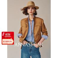 ANNASPEAK 复古工装风美国进口匹马棉立领短外套休闲收腰机车夹克 茶棕色 M