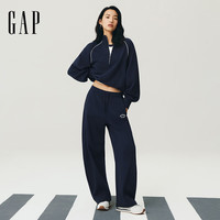 Gap 女装 美式学院风刺绣半拉链立领宽松  藏蓝