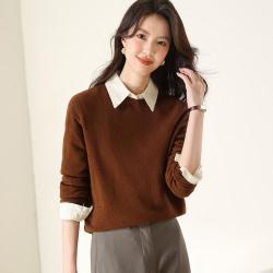 古今 秋冬简约红色圆领羊毛套衫针织打底羊毛衫女毛衣