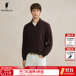 POLOWALK 男装长袖T恤2025冬季新品男式商务立领休闲直筒通勤上衣 酱紫色 2XL /185
