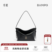 半坡饰族 头层牛皮手抓纹 墨碳黑 女士单肩斜挎包